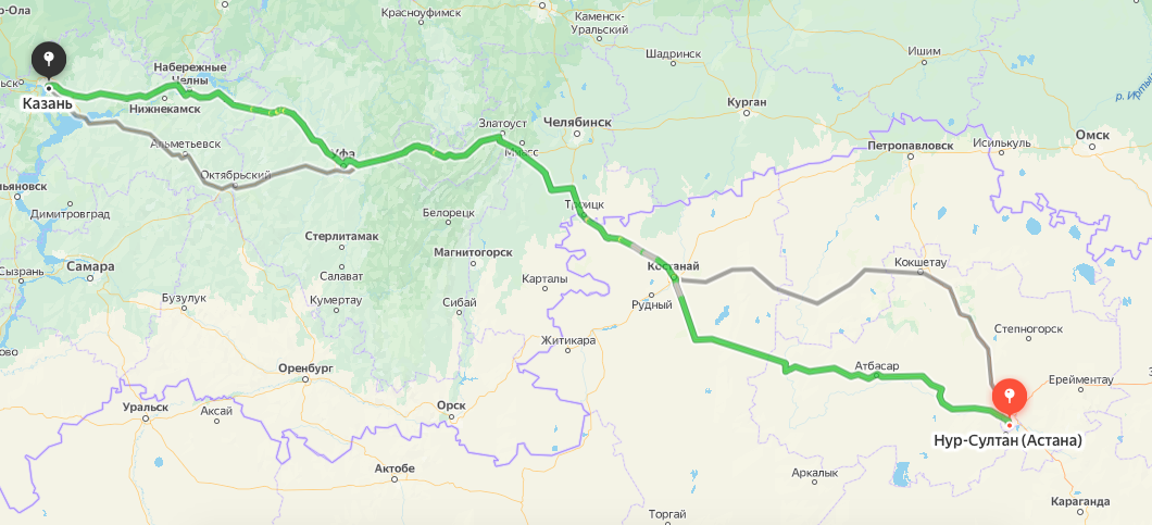 Грузоперевозки из Нур-Султана (Астаны) в Казань