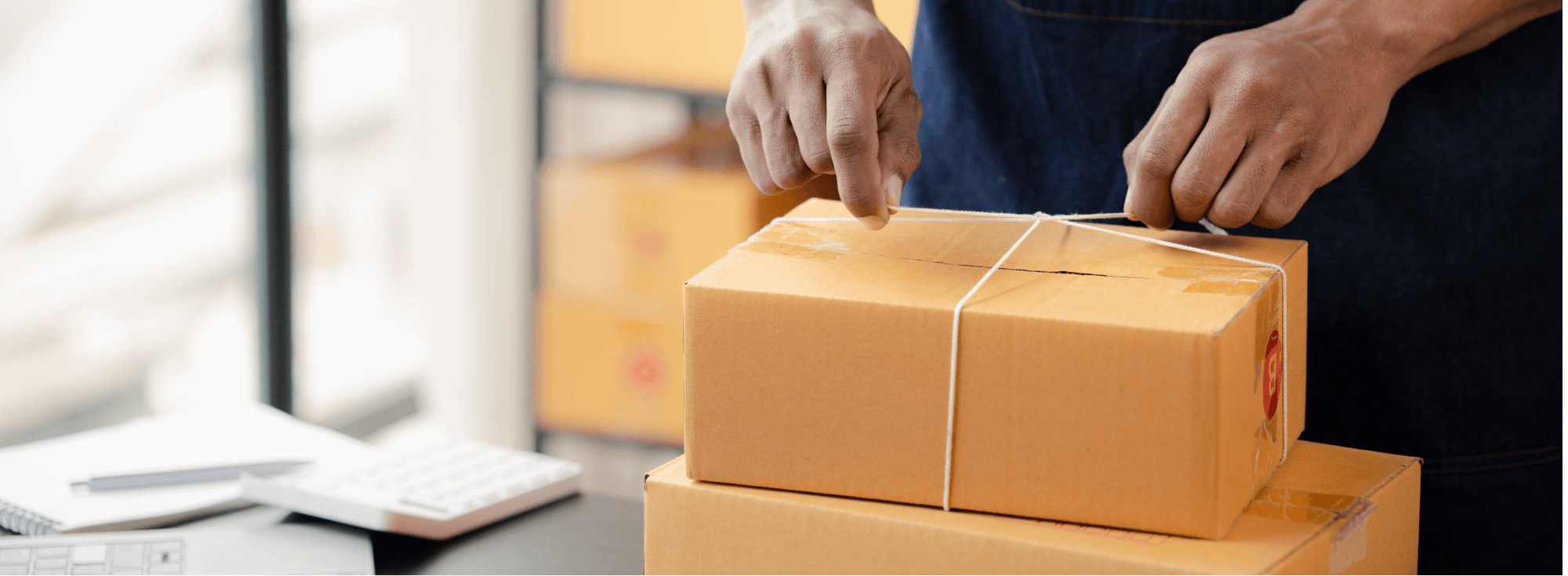 Человек запаковывает посылки