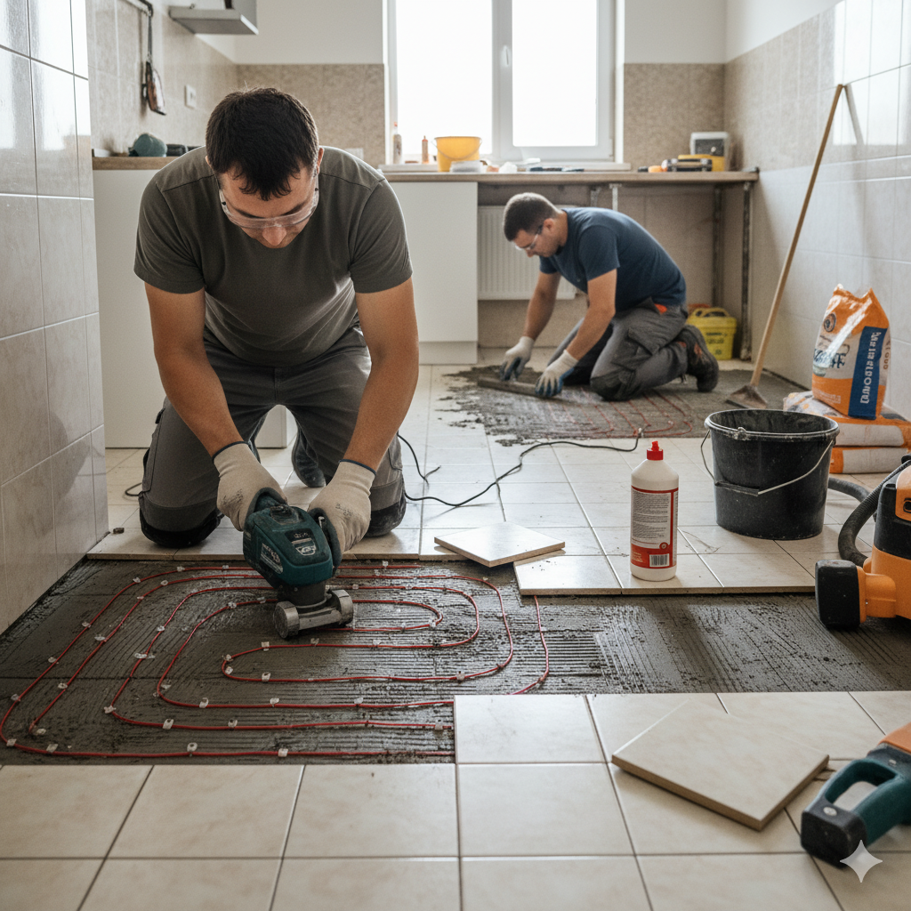 Аккуратное снятие напольной плитки в ванной