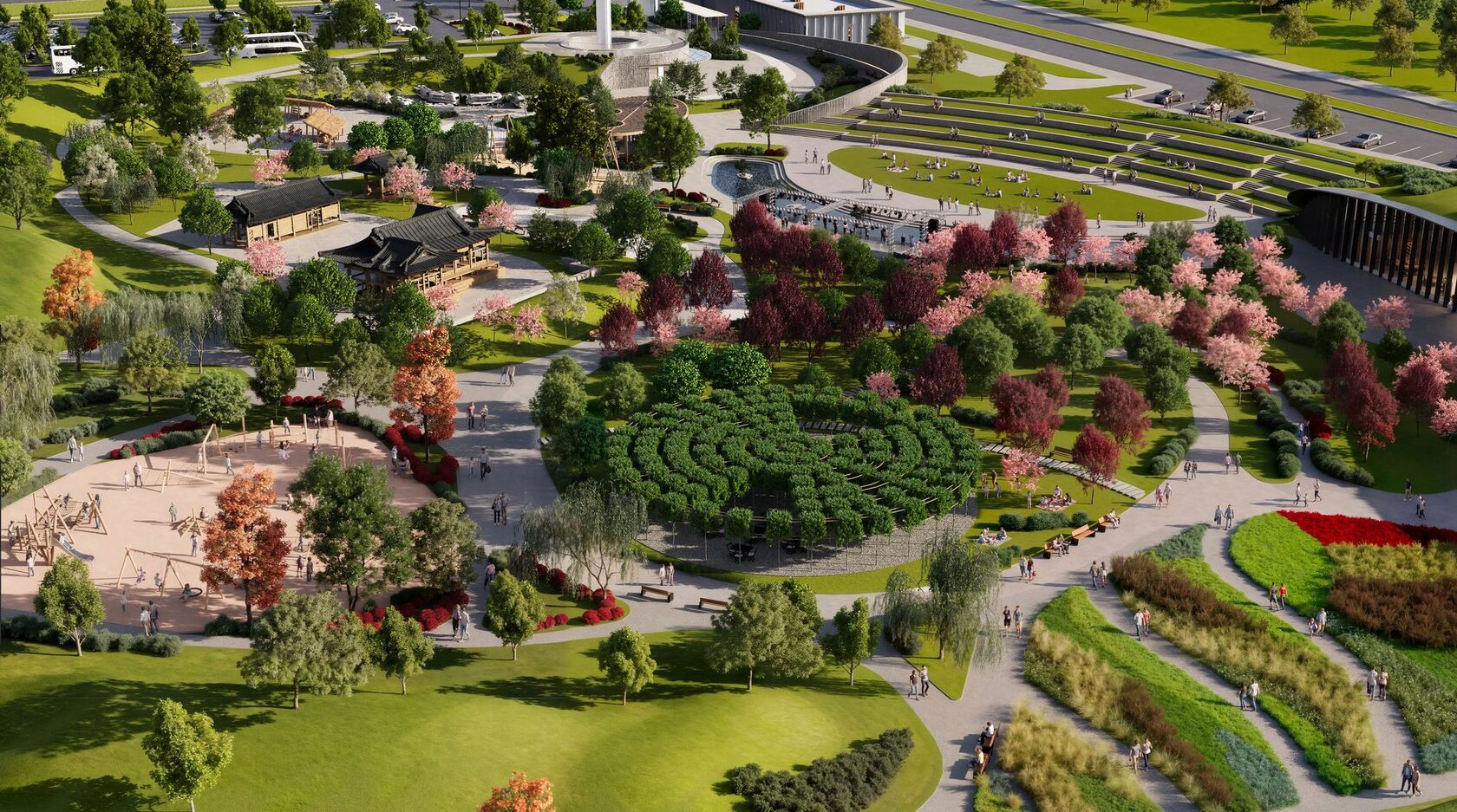 K-PARK from above: observation tower, park zones and garden