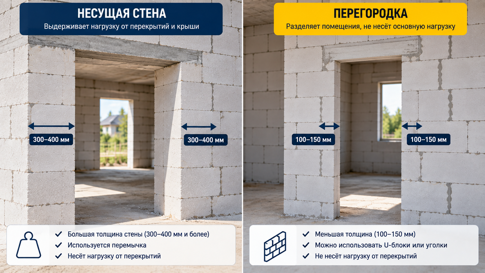 Дверной проём в перегородке из газобетона