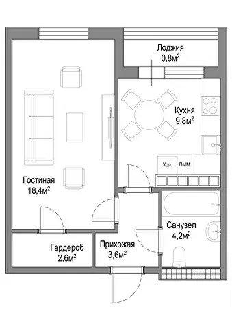 Планировка 39,5 м²