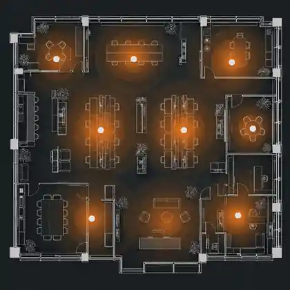 План офиса сверху с зонами покрытия Wi-Fi