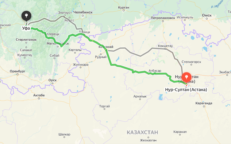 Грузоперевозки из Нур-Султан (Астана) в Уфу
