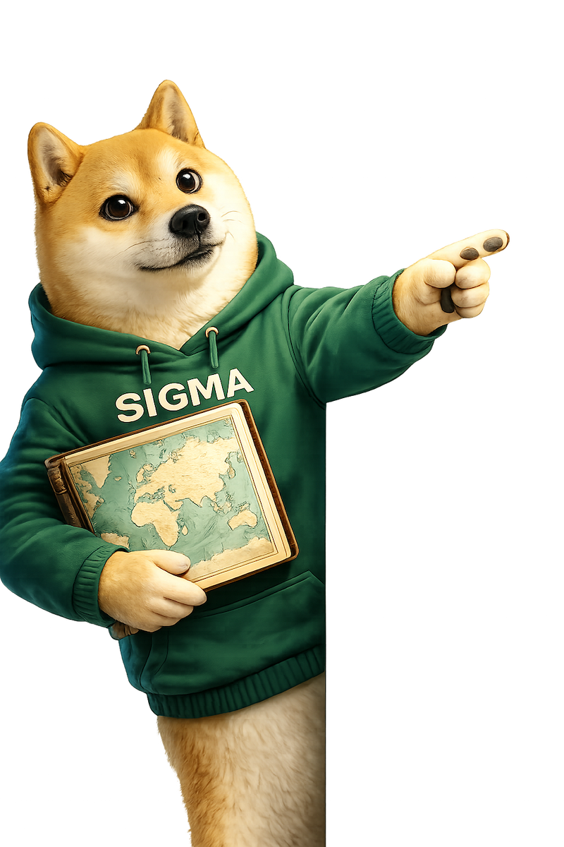 Талисман Sigma Center — сиба-ину с атласом, пробное ЕНТ по математике и географии