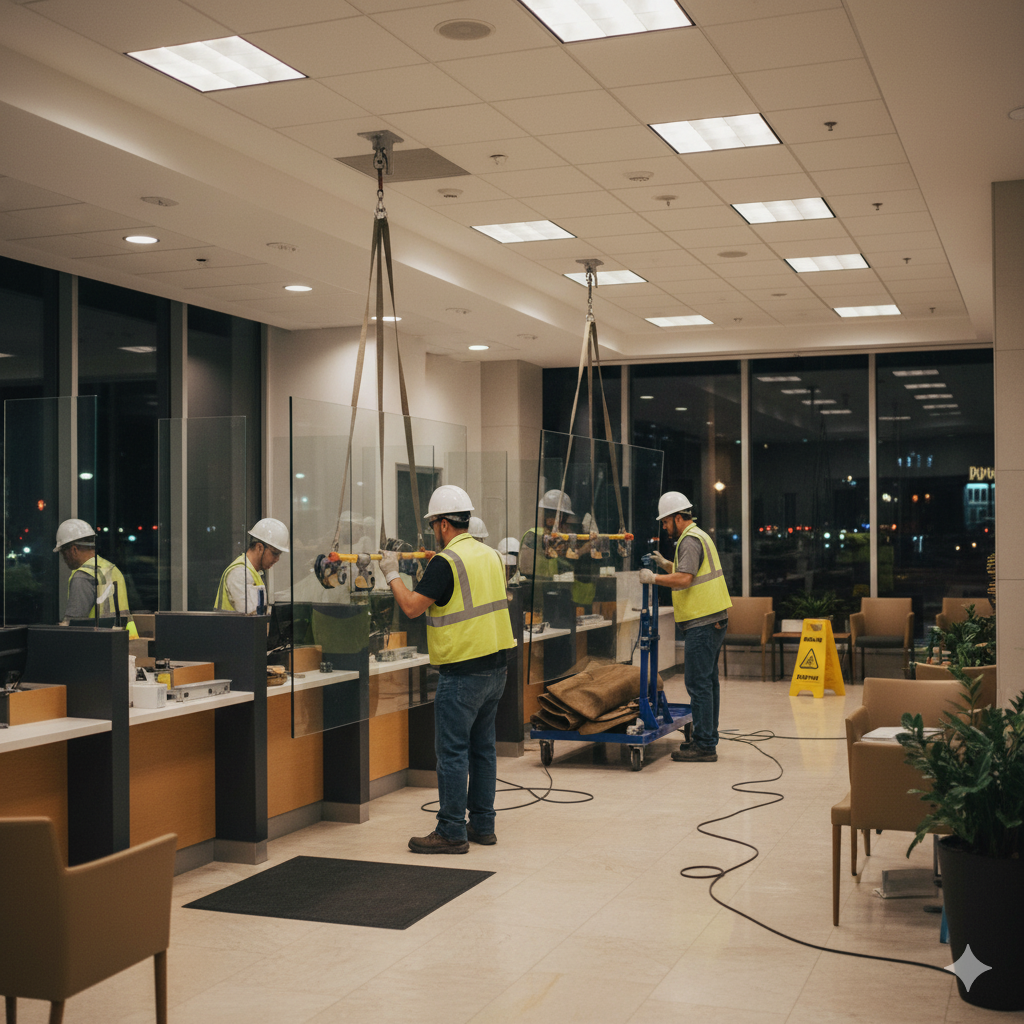 Аккуратный демонтаж кассовых кабин с бронестеклом